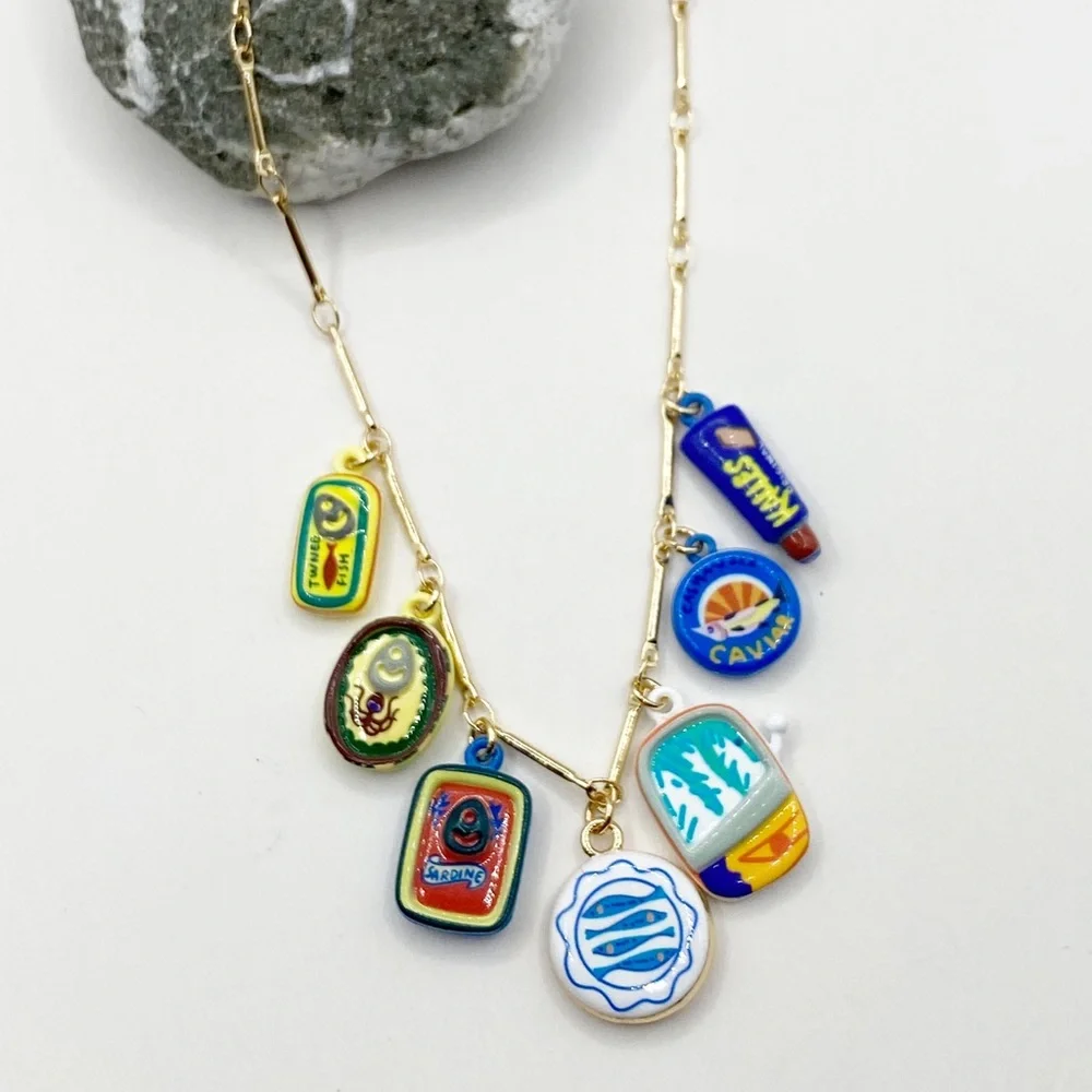 NEW Ceramic Sardine Charm Layering Necklace - Picture 2 of 8